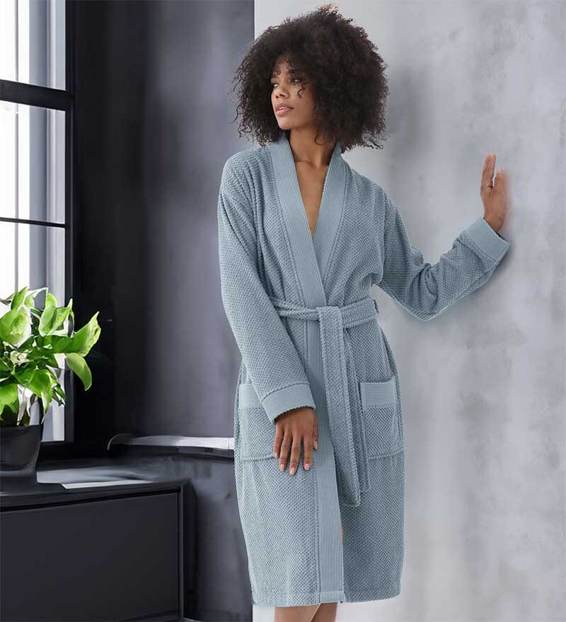 Women’s Blue Gray Luxury Turkish Cotton Terry Kimono Bathrobe
