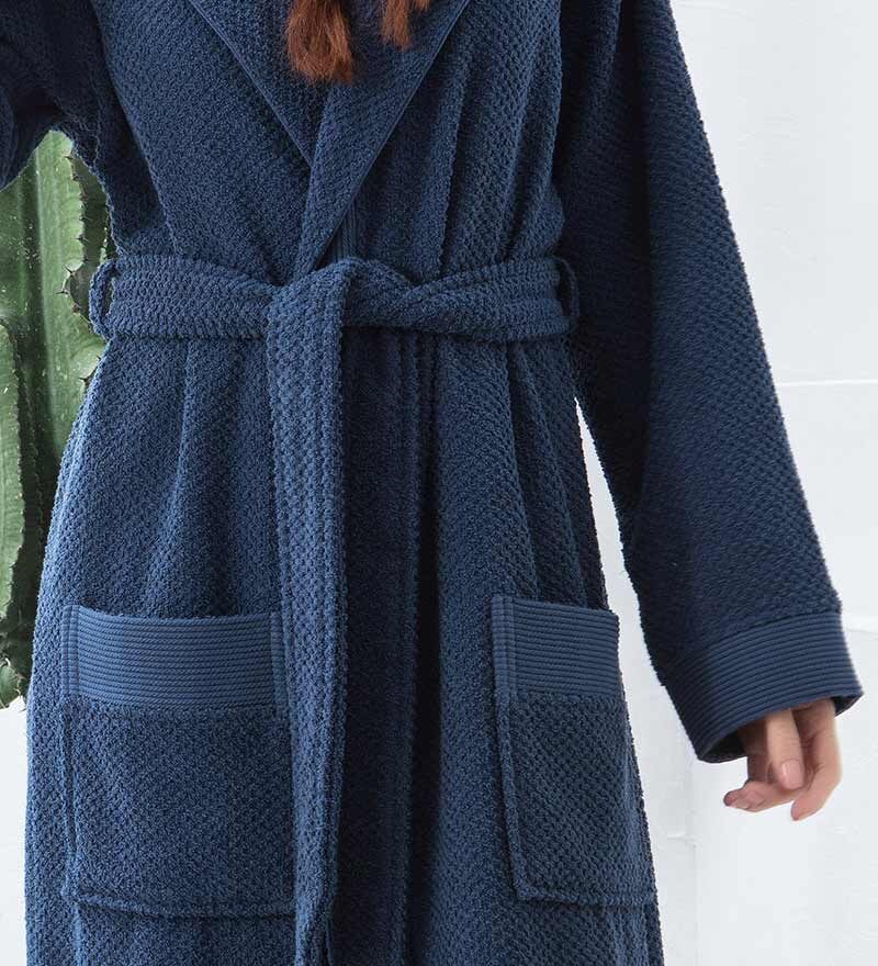 Women’s Navy Turkish Cotton Terry Hooded Robe