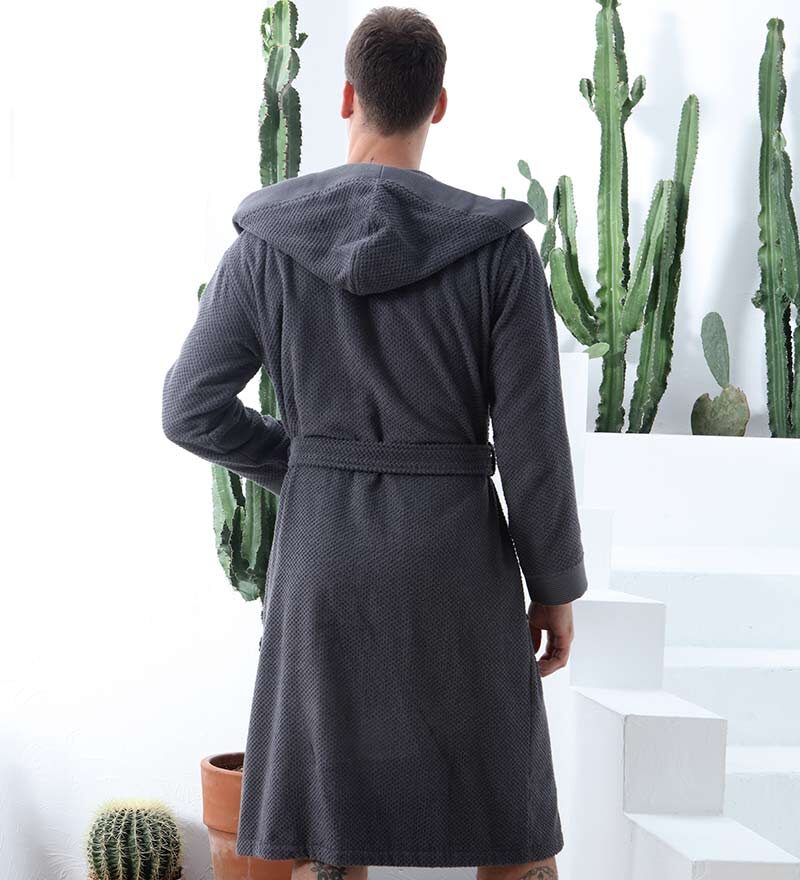 Men's Charcoal Luxury Turkish Cotton Terry Cloth Robe with Hood