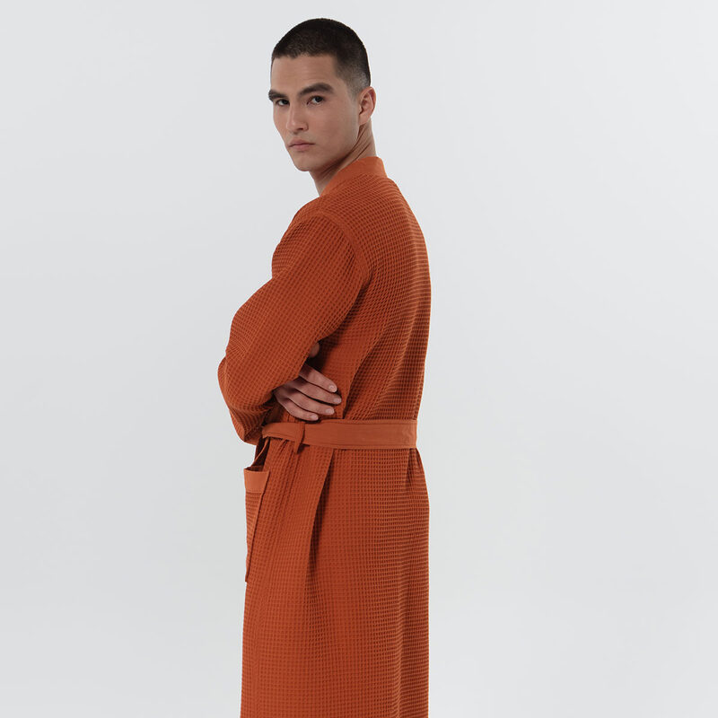 Men's Terra Cotta Lightweight Kimono Waffle Spa Robe