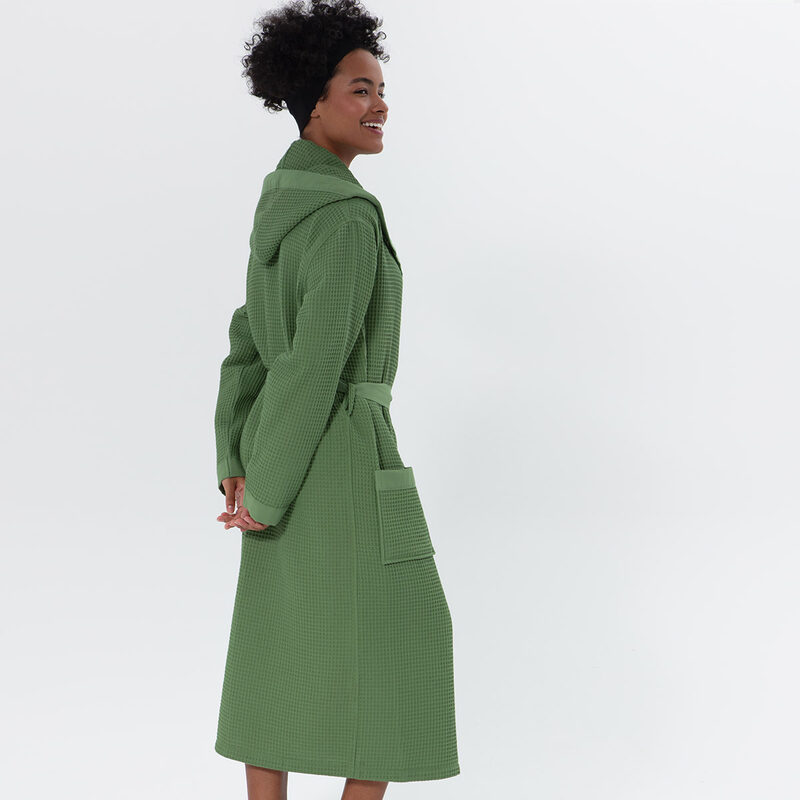Women’s Green Turkish Cotton Waffle Hooded Robe