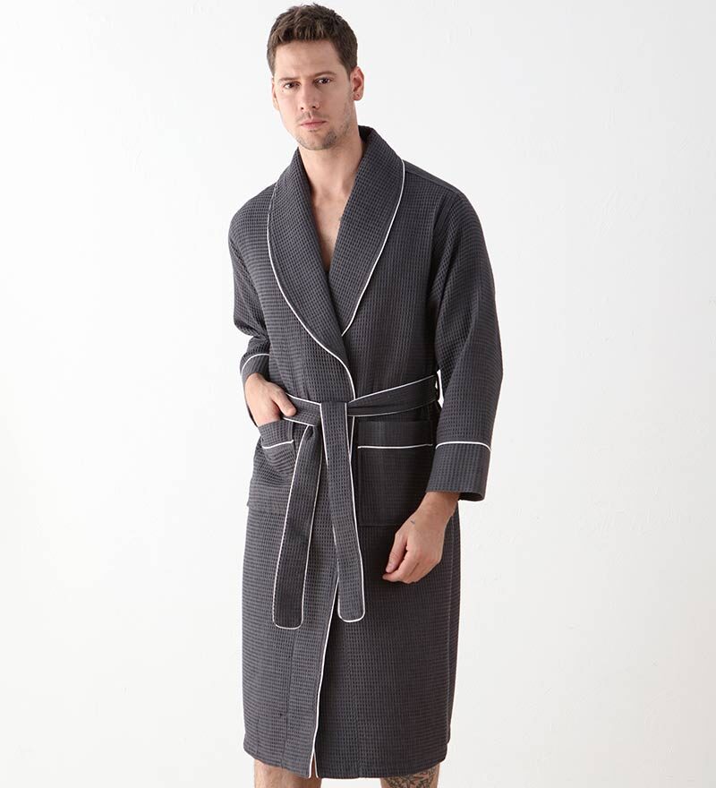 Men's Charcoal Luxury Waffle Hotel Robe