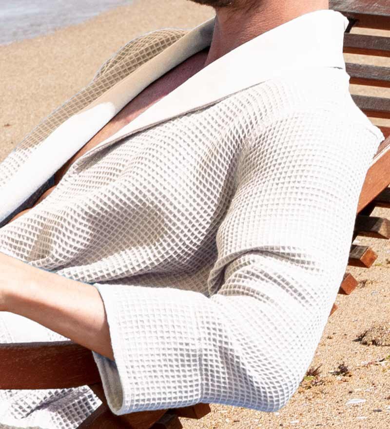Men’s Beige Lightweight Waffle Spa Robe with Shawl Collar