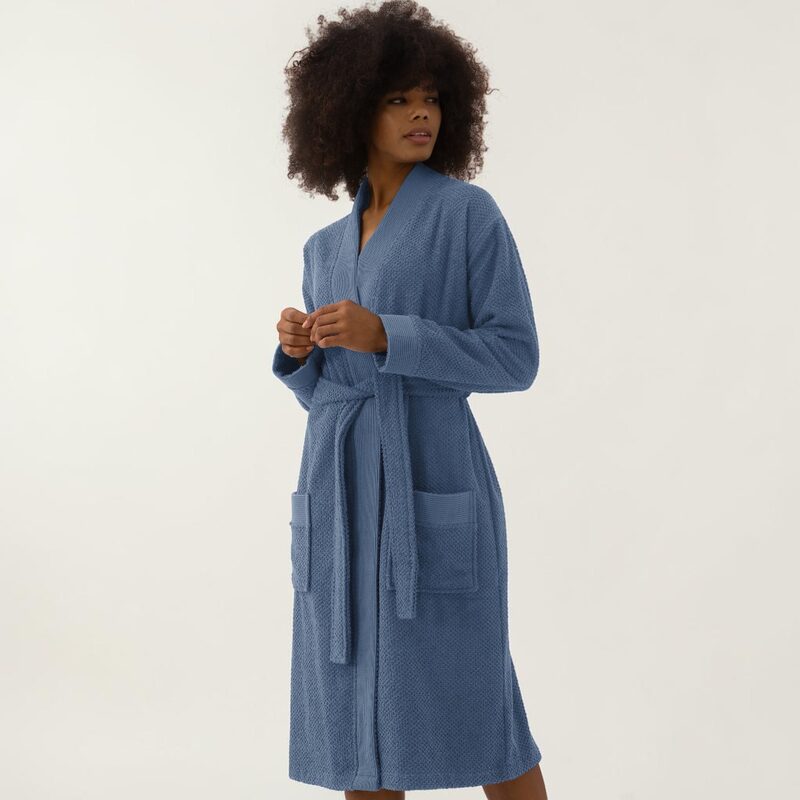 luxury towelling dressing gowns ladies Women’s Blue Gray Turkish Cotton Terry Kimono Bathrobe badge--spend-&-save