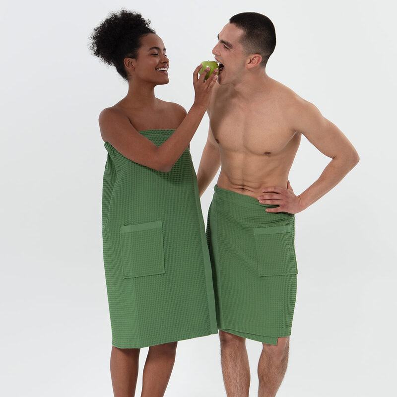 Men’s Green Organic Turkish Cotton Waffle Towel Wrap