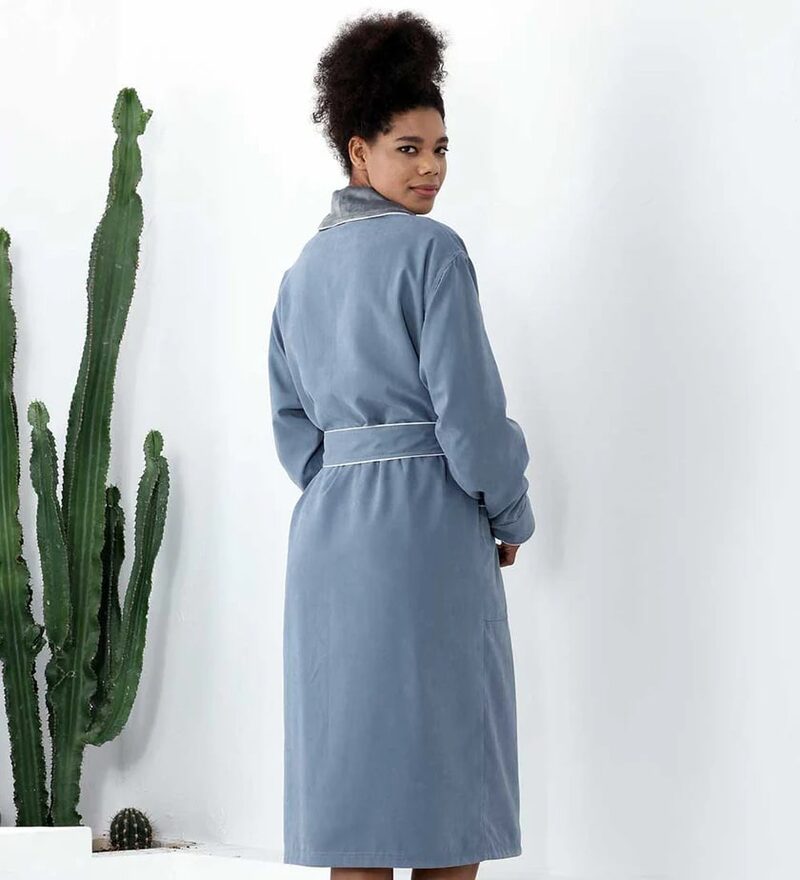 Women's Blue Plush Microfiber Spa Robe