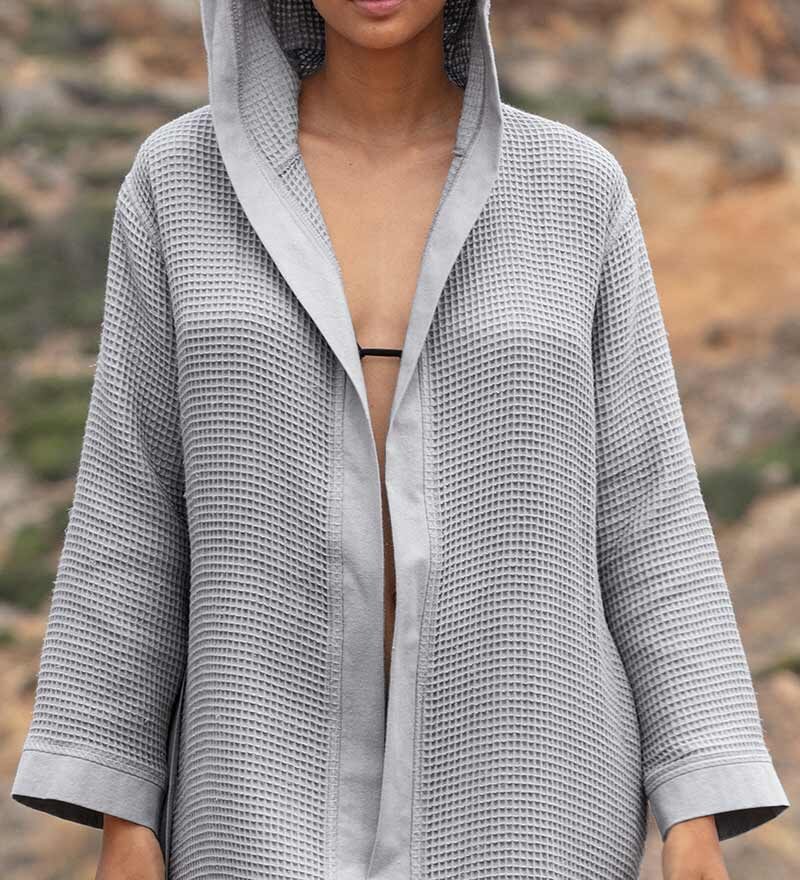 Women’s Gray Turkish Cotton Waffle Hooded Robe