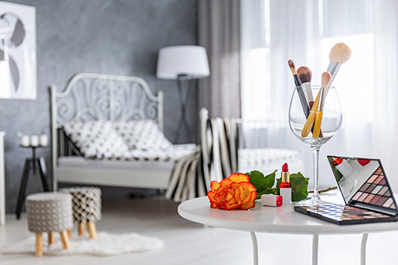 Makeup and Cosmetics in a bedroom