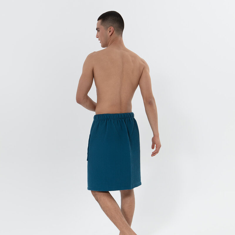 Men’s Deep Aqua Blue Organic Turkish Cotton Waffle Towel Wrap