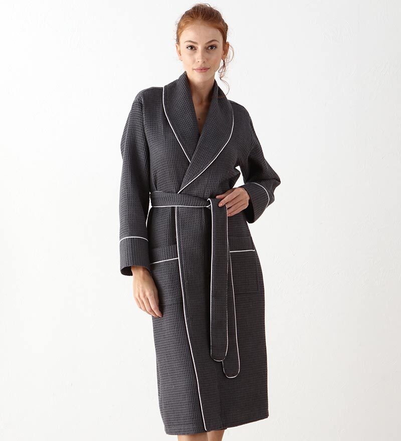Women's Charcoal Full Length Waffle Hotel Robe