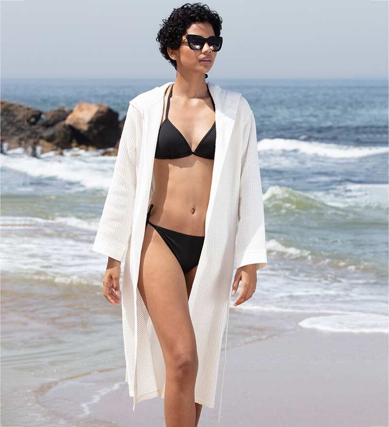 Women’s White Turkish Cotton Waffle Hooded Robe - Clearance Sale