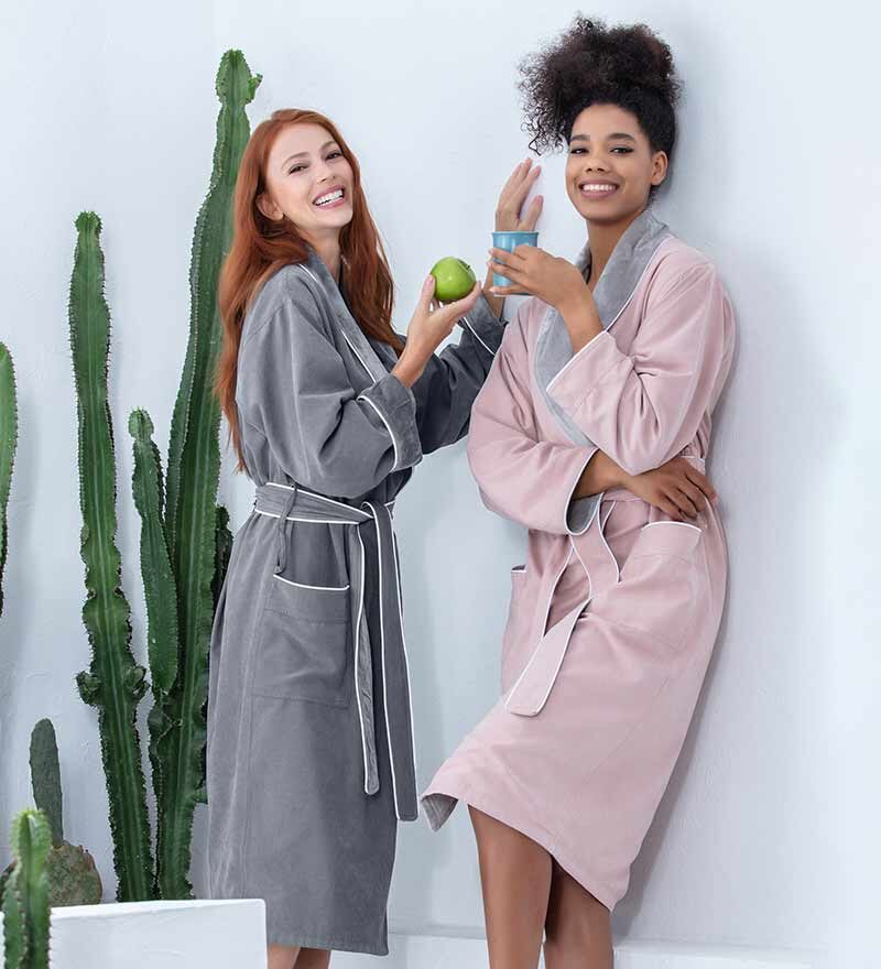 Women's Gray Plush Microfiber Spa Robe