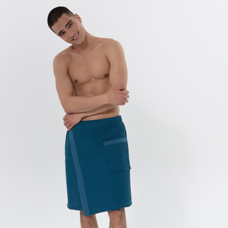 Men’s Deep Aqua Blue Organic Turkish Cotton Waffle Towel Wrap