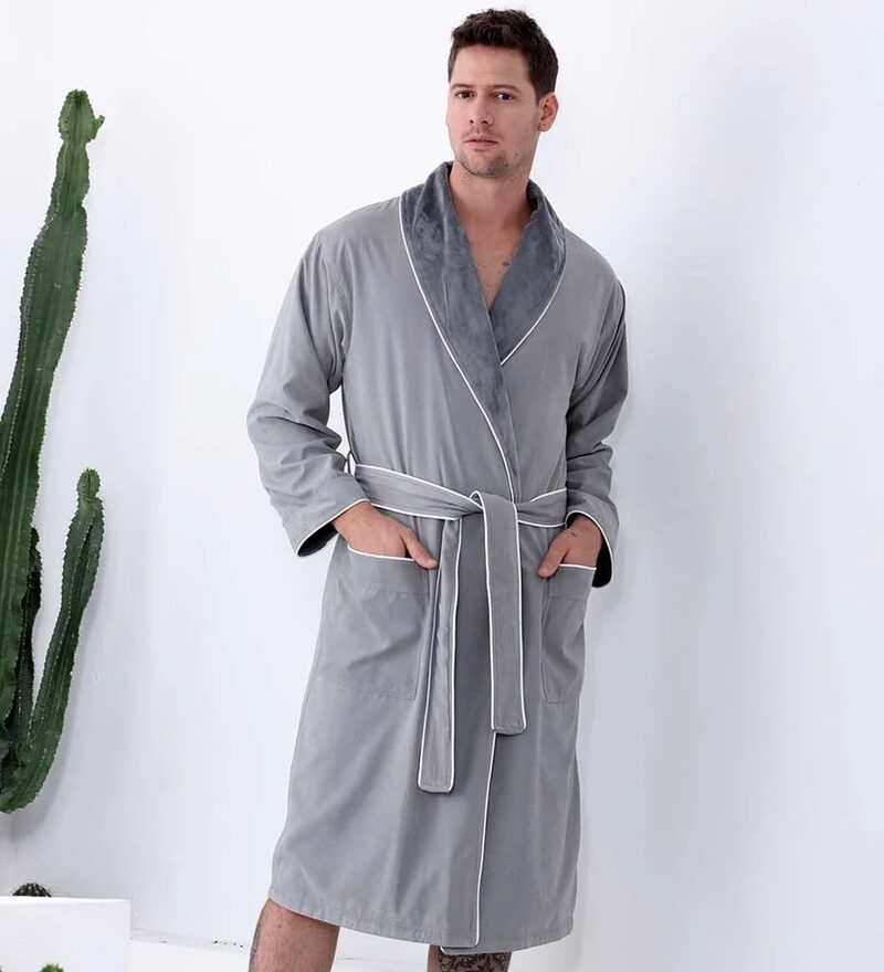 Men's Gray Luxury Microfiber Spa Robe