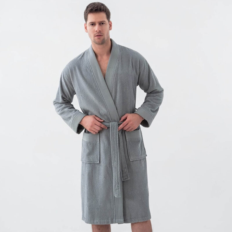 Men's Gray Organic Turkish Terry Cloth Kimono Bathrobe