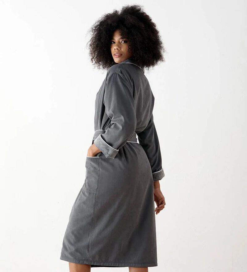 Women's Charcoal Plush Microfiber Spa Robe