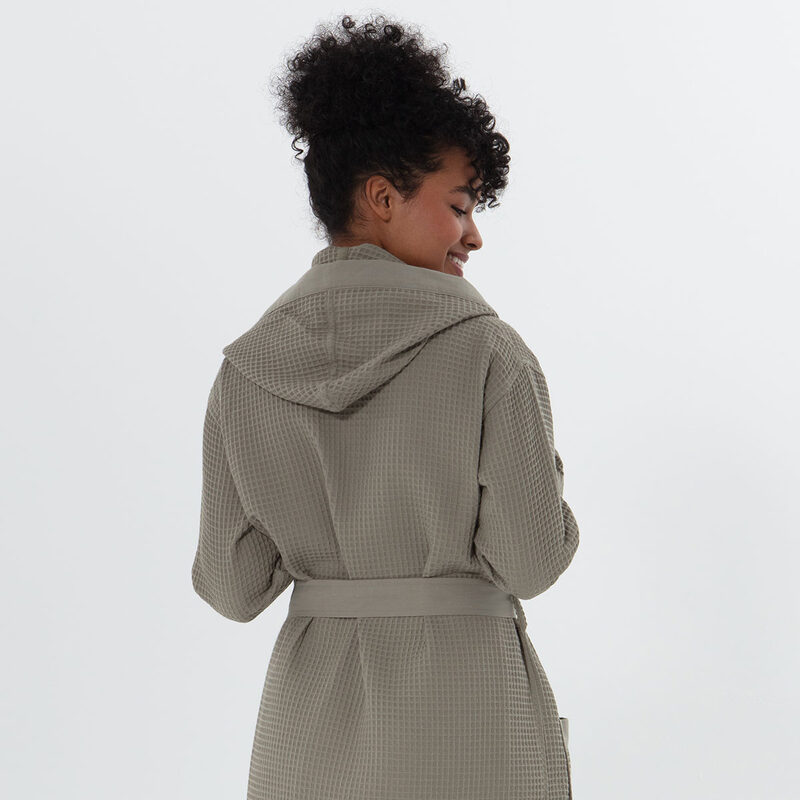 Women’s Sage Green Turkish Cotton Waffle Hooded Robe