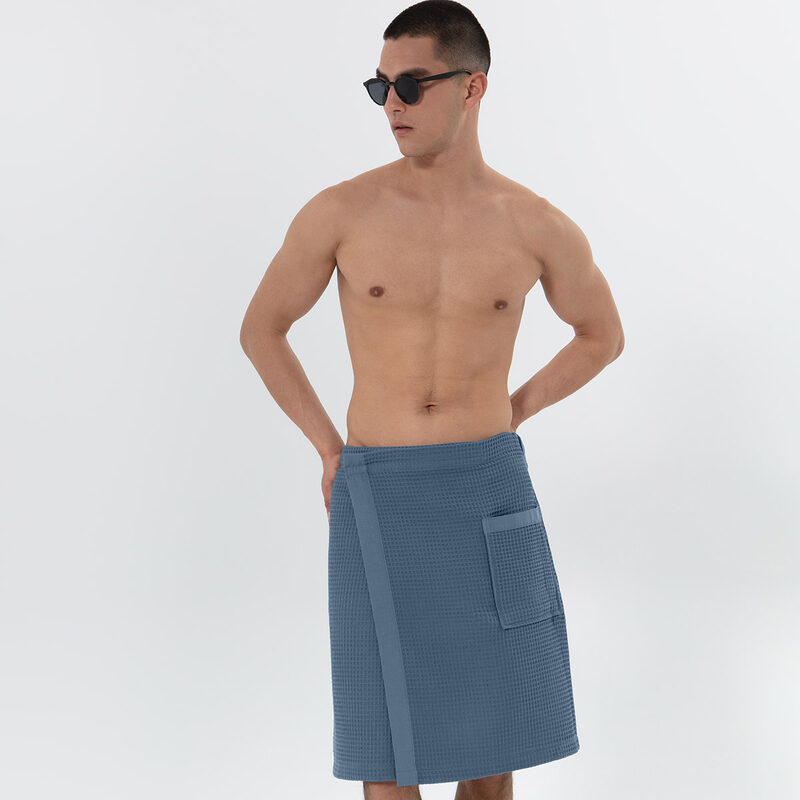 Men’s Indigo Blue Organic Turkish Cotton Waffle Towel Wrap