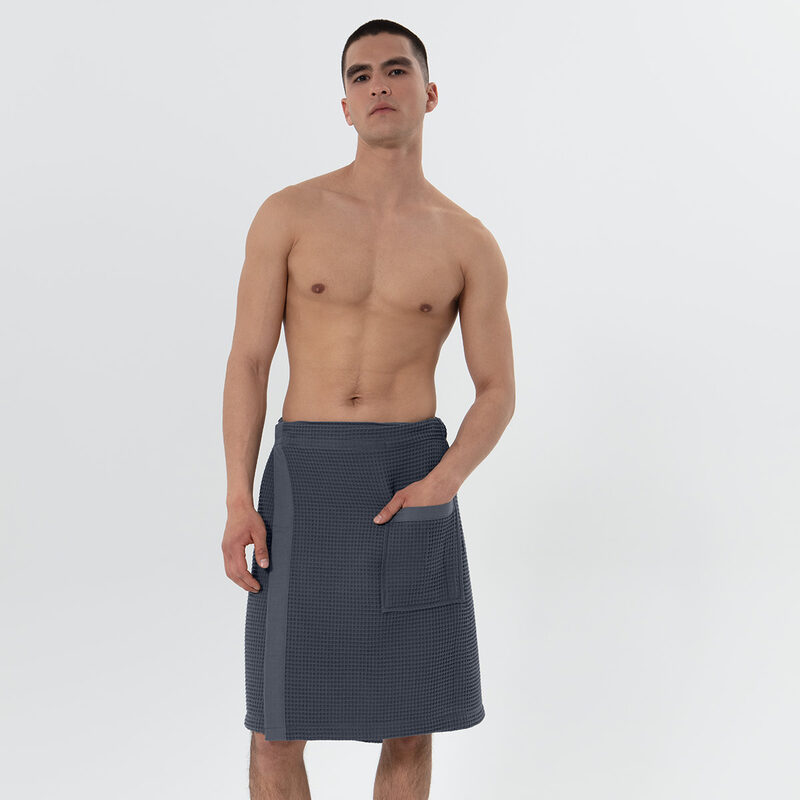 Men’s Charcoal Organic Turkish Cotton Waffle Towel Wrap