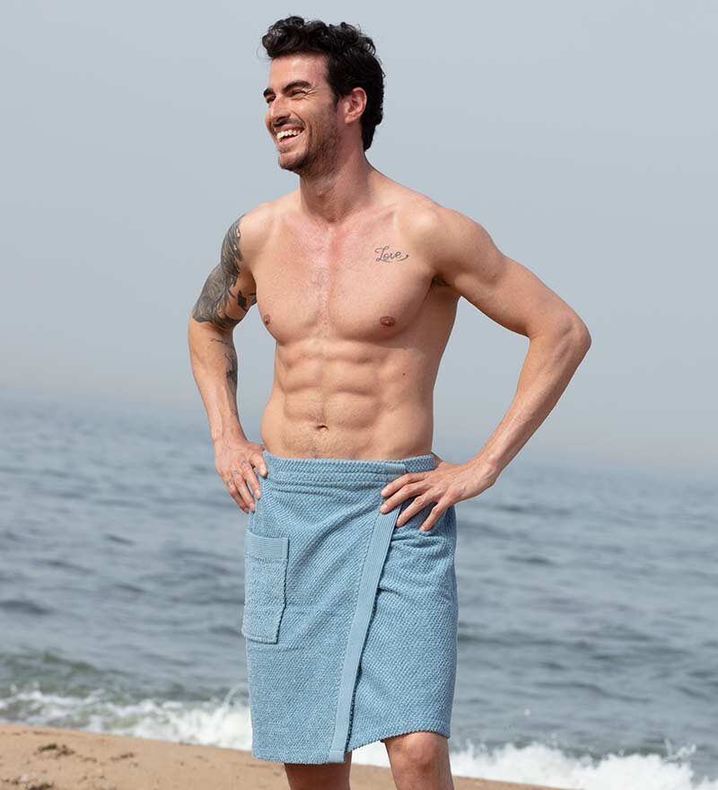 Men’s Blue Turkish Cotton Towel Wrap