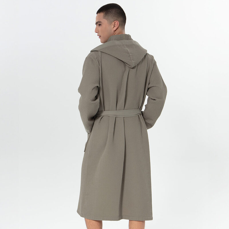 Men's Sage Green Hooded Turkish Cotton Waffle Robe