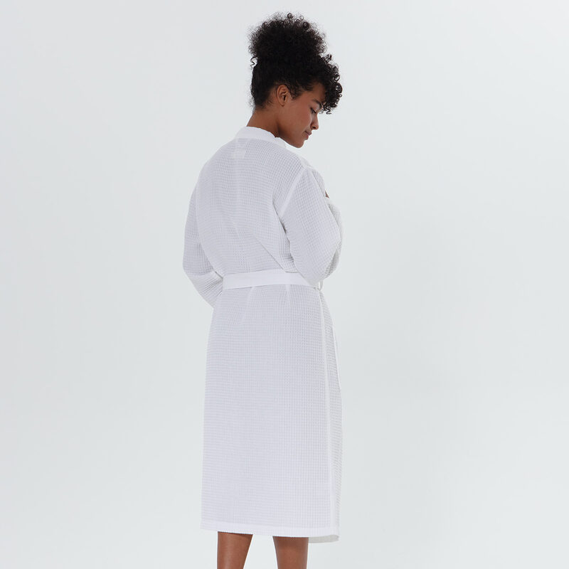 Women’s White Lightweight Waffle Spa Robe with Shawl Collar