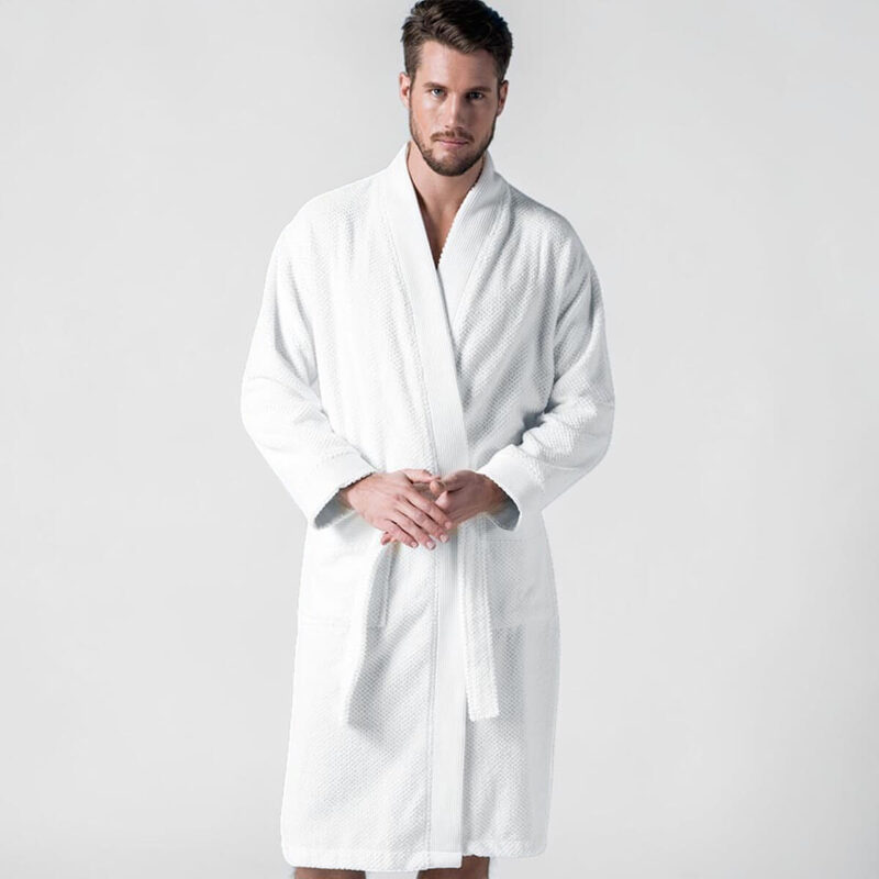 Men's White Organic Turkish Terry Cloth Kimono Bathrobe