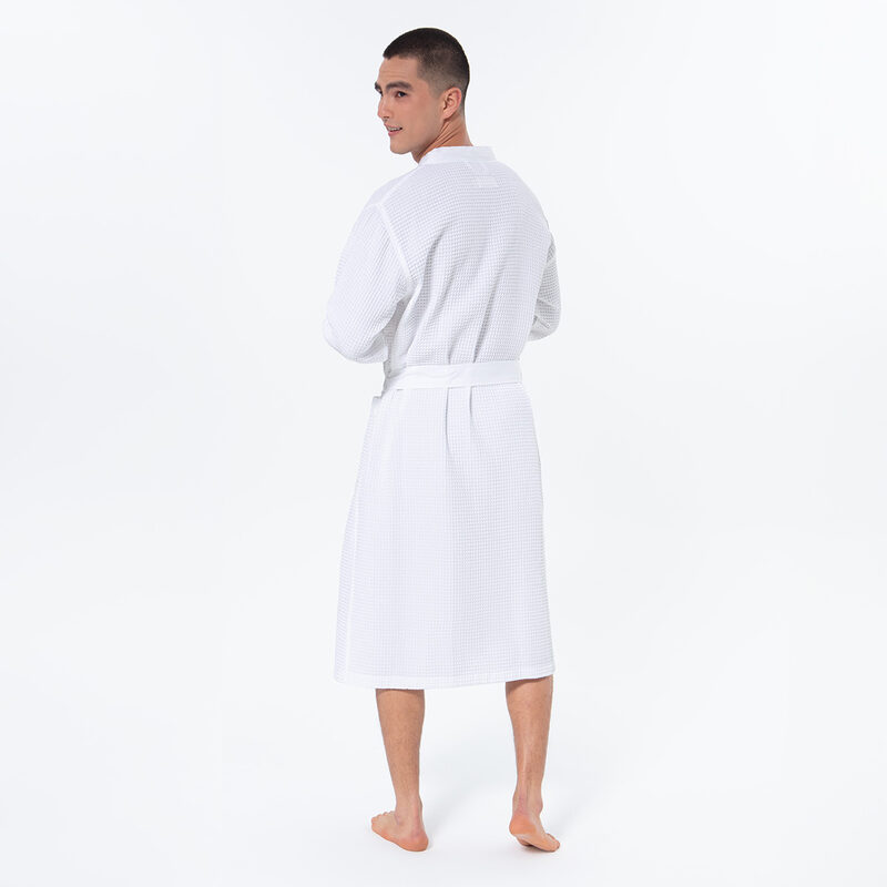 Men’s White Lightweight Kimono Waffle Spa Robe