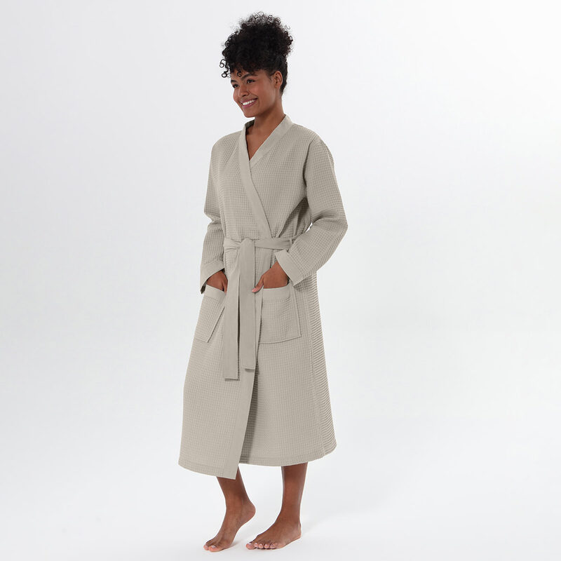 Women’s Stone Beige Lightweight Kimono Waffle Spa Robe