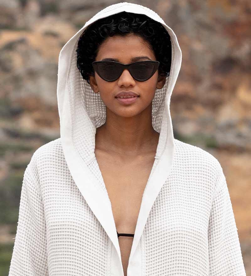 Women’s White Turkish Cotton Waffle Hooded Robe - Clearance Sale
